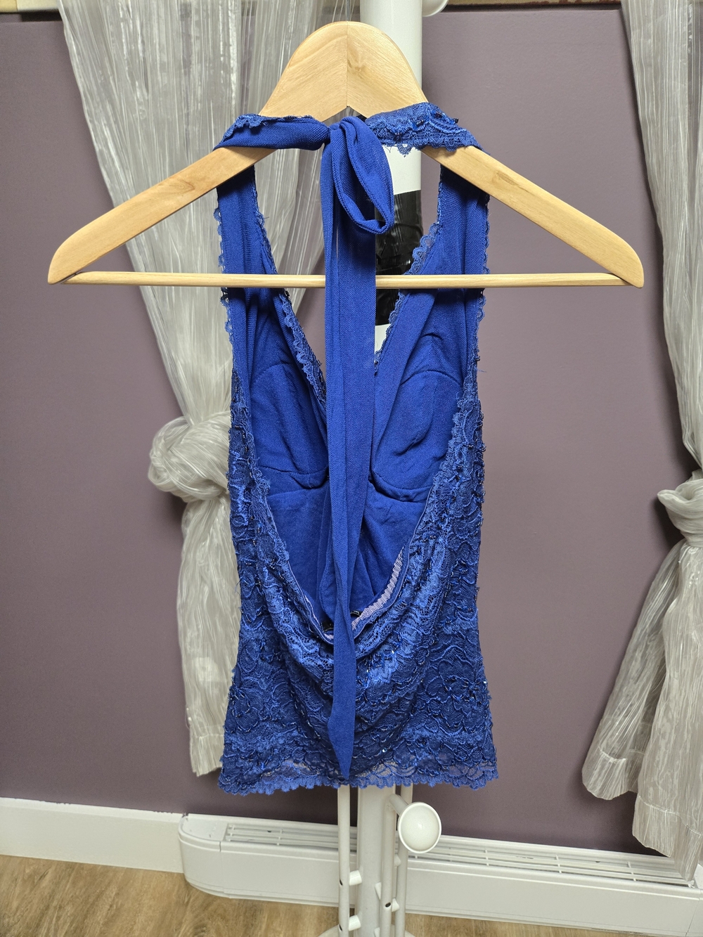 le chateau Cobalt Blue Lace Halter Camisole - Picture 2 of 3